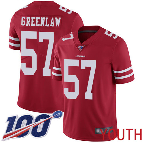 San Francisco 49ers Limited Red Youth Dre Greenlaw Home NFL Jersey #57 100th Season Vapor Untouchable->san francisco 49ers->NFL Jersey